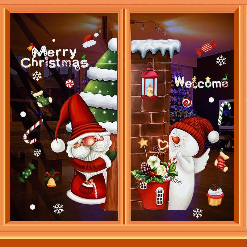 Home Decor Xmas Tree - Cartoon Christmas Self adhesive Glass Window