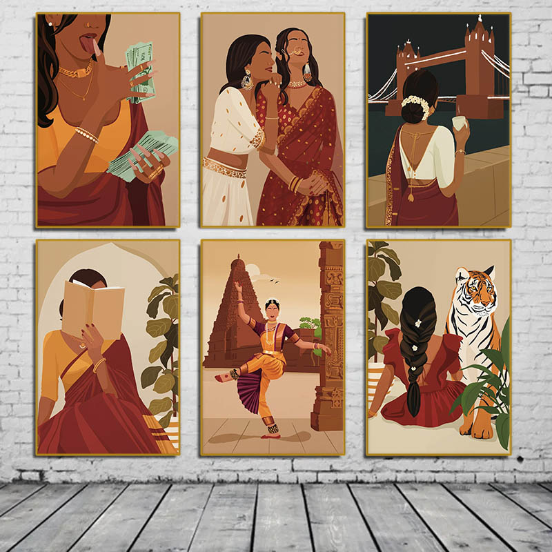 Home Decor Indonesia - Indian Woman in Saree Reading Book