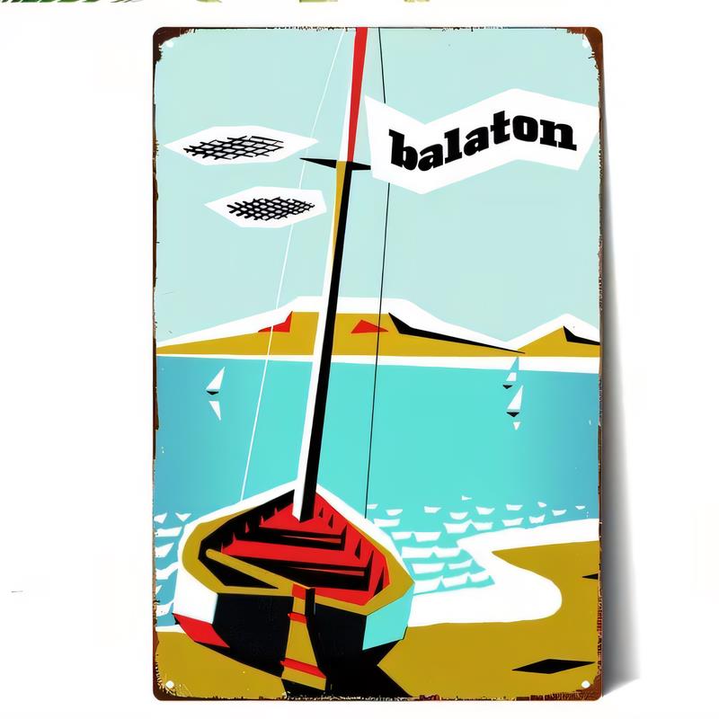 Geometric Wall Art - Retro Balaton Sailboat Beach Vintage Metal