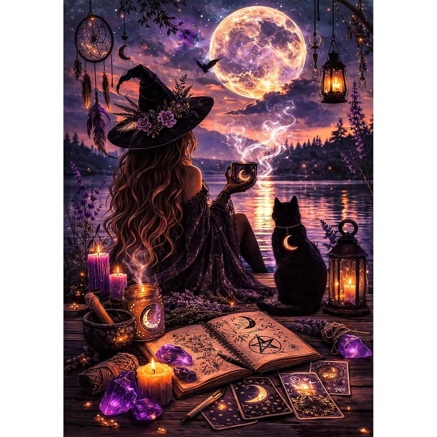 Witch With Black Cat Under Ful - Home Decor Under 500 recension och pris