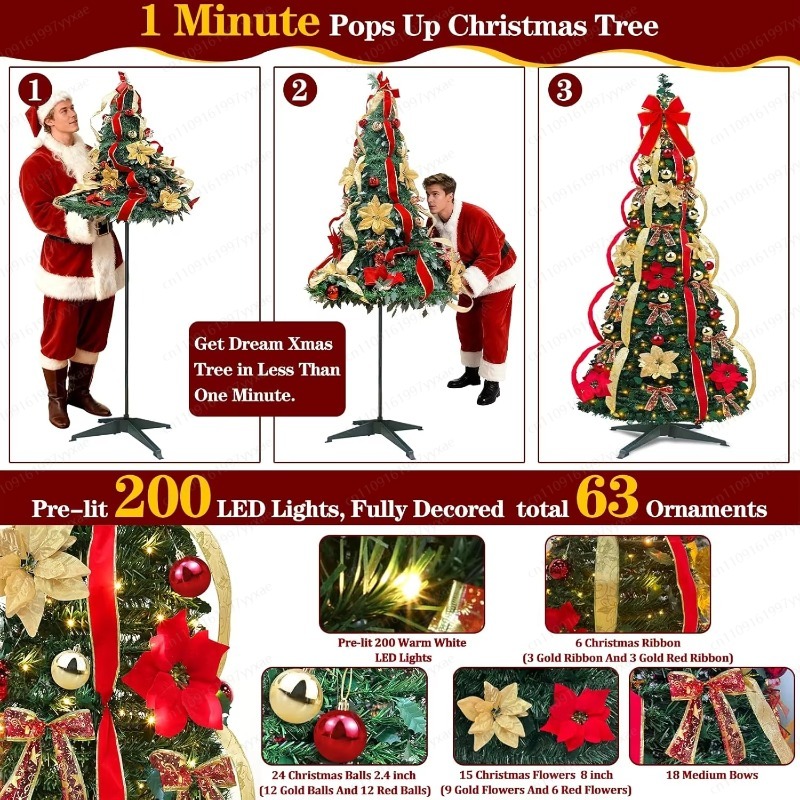180CM Pre‑Lit Foldable Christm - Home Decor Xmas Tree recension och pris